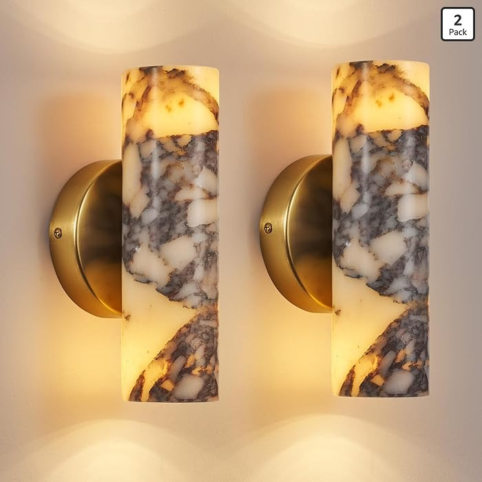 Natural Marble Wall Sconces Set of 2, Alabaster Wall Light, Hardwired Wall Light Fixtures, Modern... | Amazon (US)