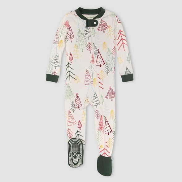 Burt's Bees Baby® Baby Trees Organic Cotton Tight Fit Footed Pajama - Ivory/Dark Green | Target