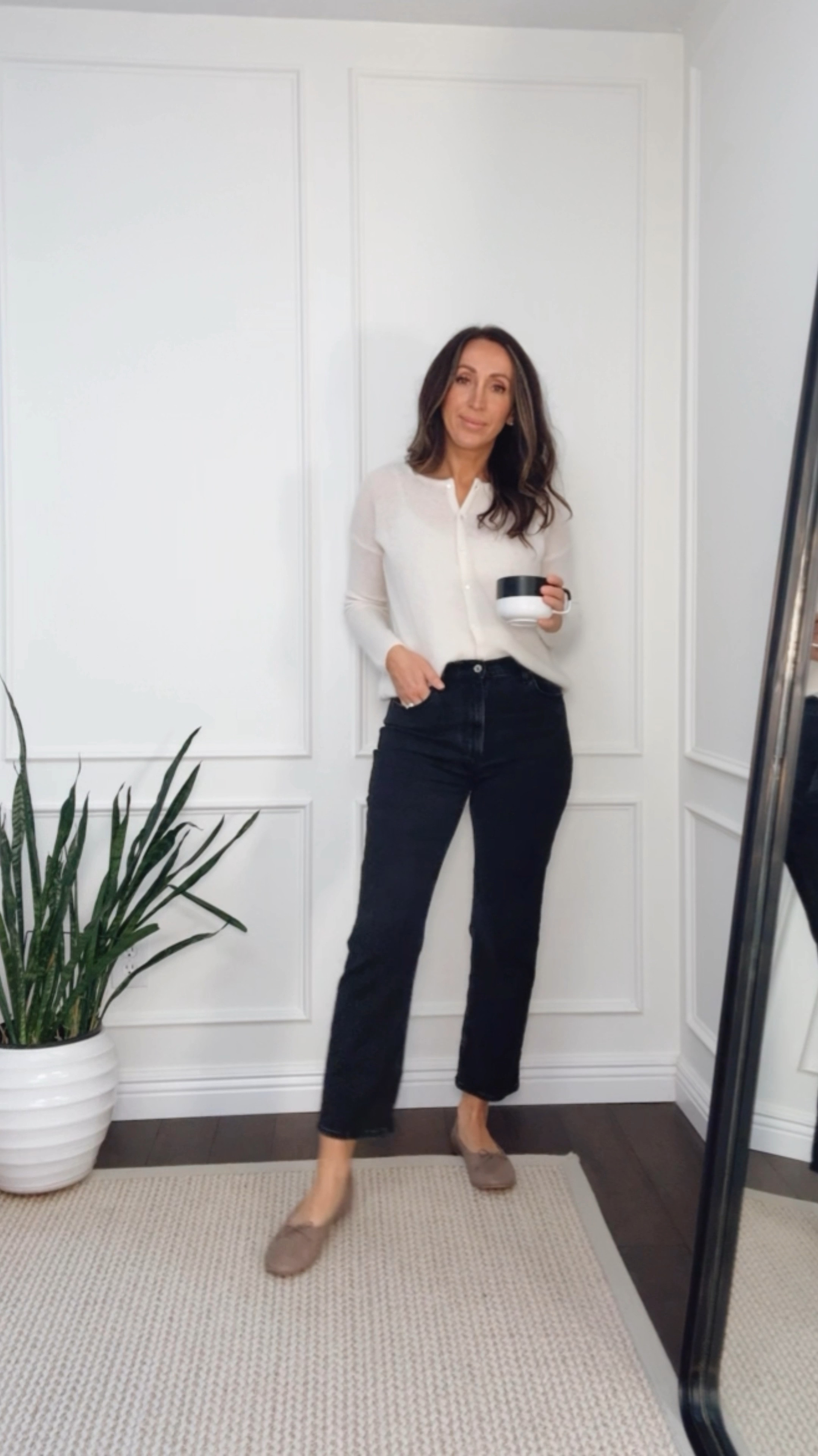 Goal is to wear something I feel good in everyday! It includes also elevated lounge outfits (can’t wait to share some amazing options on Monday!)
- January 2nd WFH outfit.  Threw on my Nisolo Chelsea boots and old Club Monaco wool coat for some errands.  
I sized up in these Abercrombie jeans. 
I sized down in one of my favorite cardigans (I have it one more color but seriously want them all).  
Flats are SO comfortable!!! I’m 8.5 and got size 9 which is a perfect comfortable fit for me. 


#LTKStyleTip #LTKShoeCrush #LTKWorkwear