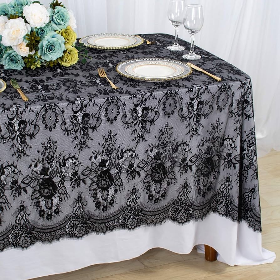 ShinyBeauty Lace Tablecloth - Black 60x120-Inch Lace Overlay - Rustic Embroidered Floral Print Ta... | Amazon (US)