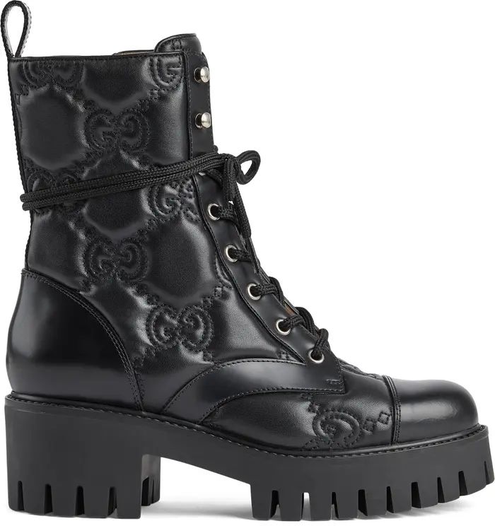 Logo Quilted Leather Combat Boot (Women) | Nordstrom
