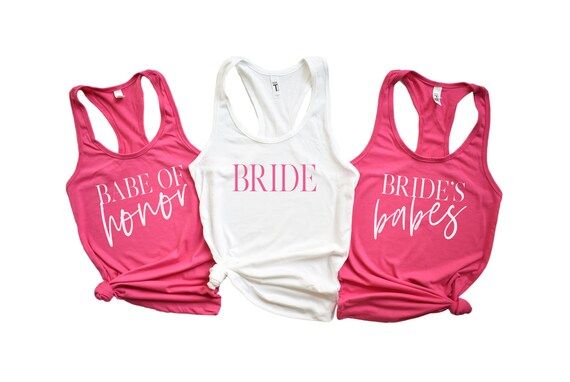 brides babes tank tops, hot pink bachelorette racerback, bride babe shirts, BBABES-RB | Etsy (US)