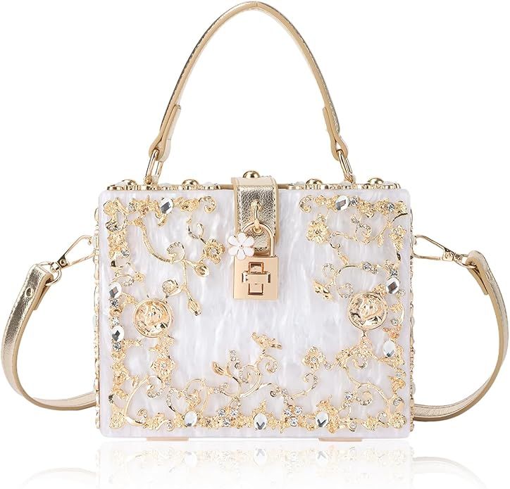 Lanpet Women Evening Handbag Clutch Purses Acrylic Square Box Shoulder Handbags for Wedding Prom ... | Amazon (US)