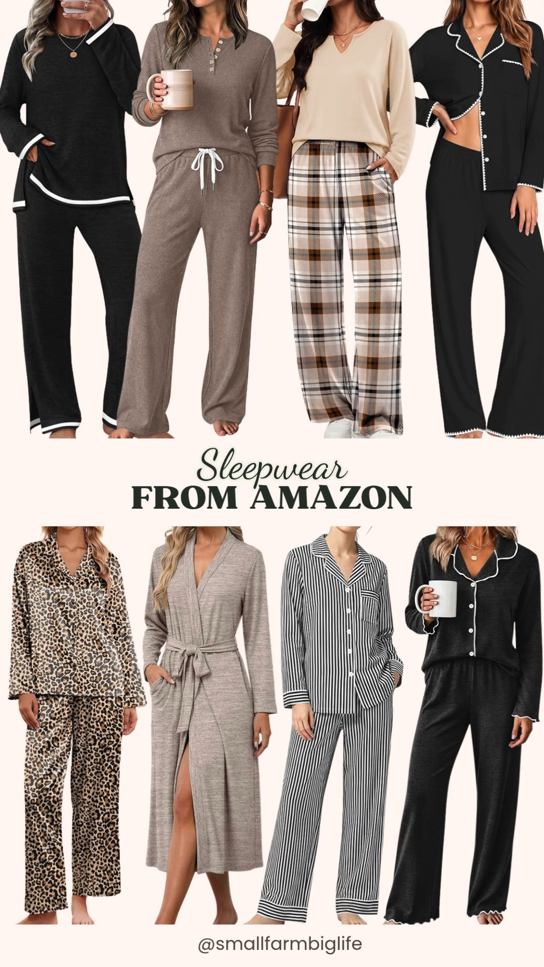 More cozy sleepwear from Amazon, all rounded up for you here.

The oatmeal heather Ekouaer Lightweight Bathrobe is such a soft, versatile piece for bathing or lounging, with two deep pockets and a nice long length. Pair it over the black Ekouaer Button Down Pajama Set with its feminine scalloped trim, or the black Sampeel Lounge Set for something extra cozy on colder nights.

The leopard Ekouaer Satin Silk Pajama Set has such an elevated feel with a drawstring waistband, and the black and white striped YOZLY 100% Cotton Pajama Set is a classic, breathable option. If you want something a bit different, the black heather WIHOLL Ruffle Trim Pajama Set is wrinkle resistant and soft enough for everyday wear.

For matching sweater sets, the heather brown OFEEFAN Two Piece Lounge Set and the beige WIHOLL Wide Leg Pant Set with the plaid pants are both perfect for lounging at home or an airport travel day.

So many cozy sleepwear options to shop for fall, all linked for you.

#amazonfashion #sleepwear #pajamas #fallfashion #loungewear 

 #LTKootd #LTKmorningroutine #LTKOver40
