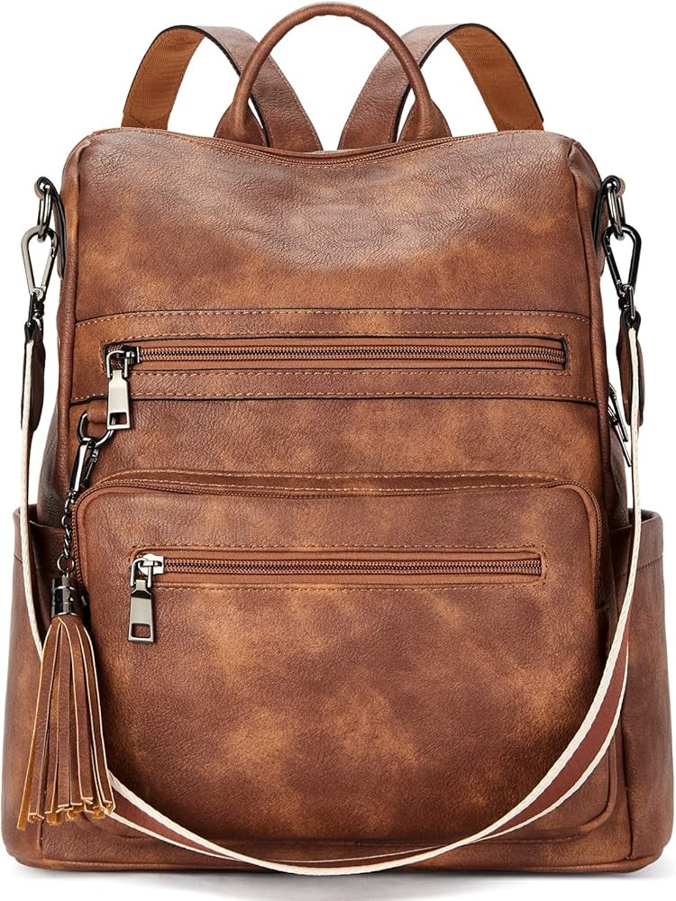 Telena Womens Backpack Purse Vegan Leather Large Travel Backpack College Shoulder Bag with Tassel | Amazon (US)