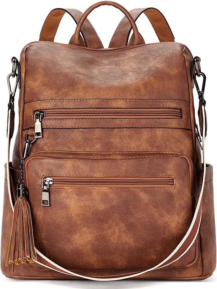 Telena Womens Backpack Purse Vegan Leather Large Travel Backpack College Shoulder Bag with Tassel | Amazon (US)