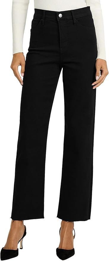 EXPRESS Women’s Straight-Leg Ankle Jeans – High Waisted Stretch Denim with Raw Hem Detail | Amazon (US)