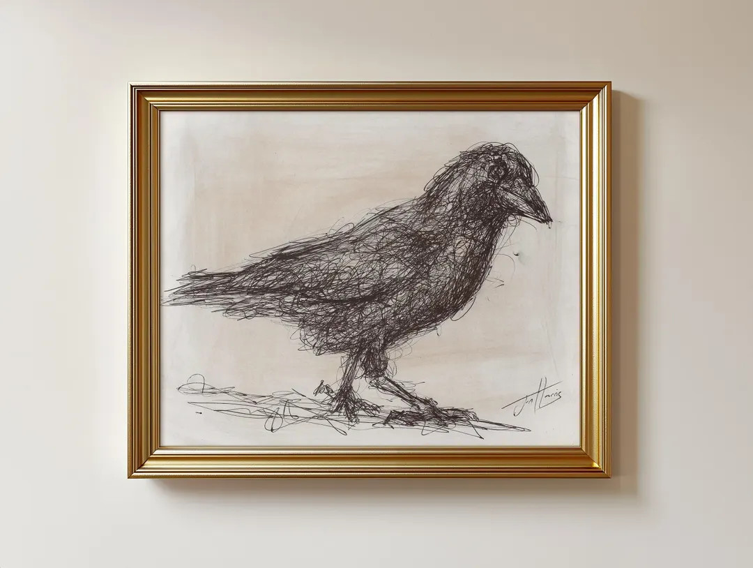 Original, NOT A PRINT - American Crow Animal Art, Crow Pen & Pastel, Crow Illustration, Crow Draw... | Etsy (US)