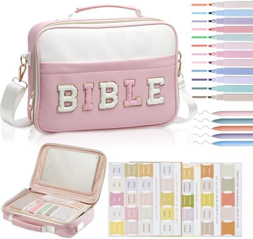 Bible Cover Case for Women, Large Chenille Letter Leather Bible Case with Bible Study Accessories... | Amazon (US)
