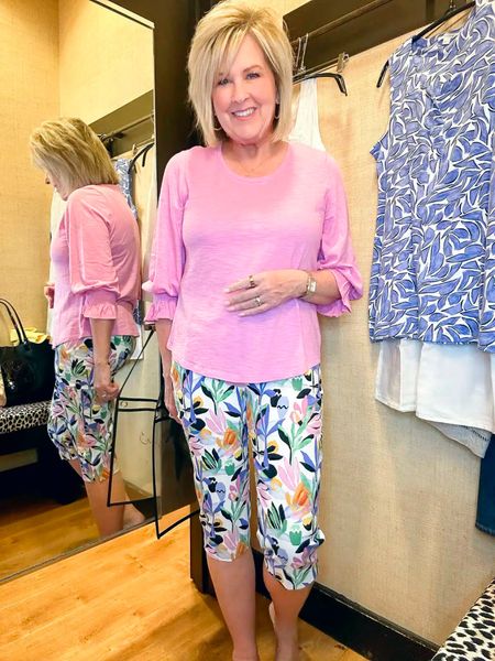 Pink tee size 1 | tropical print capris size .5 | vacation style | Chicos new arrivals | summer arrivals 

#LTKstyletip #LTKworkwear #LTKover40