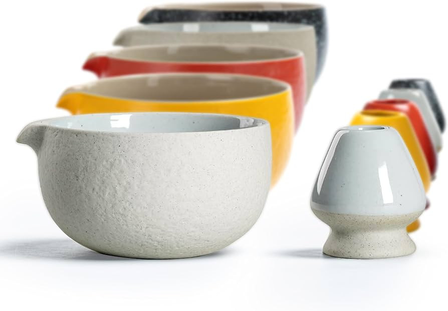 TEANAGOO Japanese Natural Rock Texture Matcha Chawan (Pouring Spout) with Whisk Rest, 18 OZ, K13,... | Amazon (US)