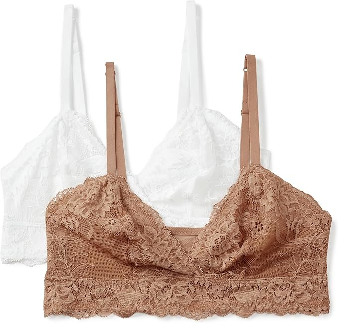 Amazon Essentials Women's Stretch Galloon Lace Unlined Longline Triangle Bralette, Pack of 2 | Amazon (US)