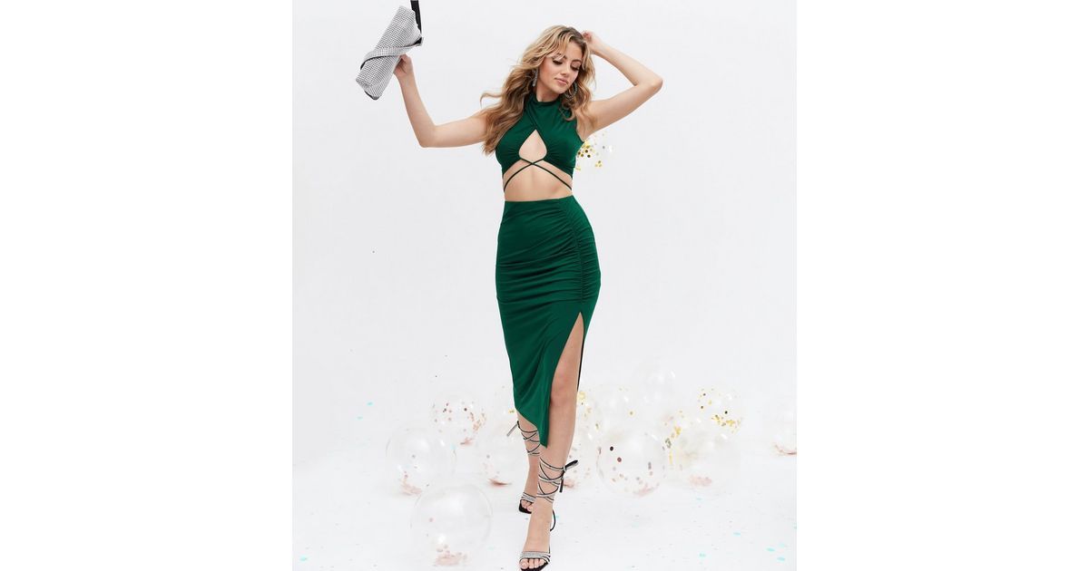 Dark Green Ruched High Waist Split Midi Skirt
						
						Add to Saved Items
						Remove from S... | New Look (UK)