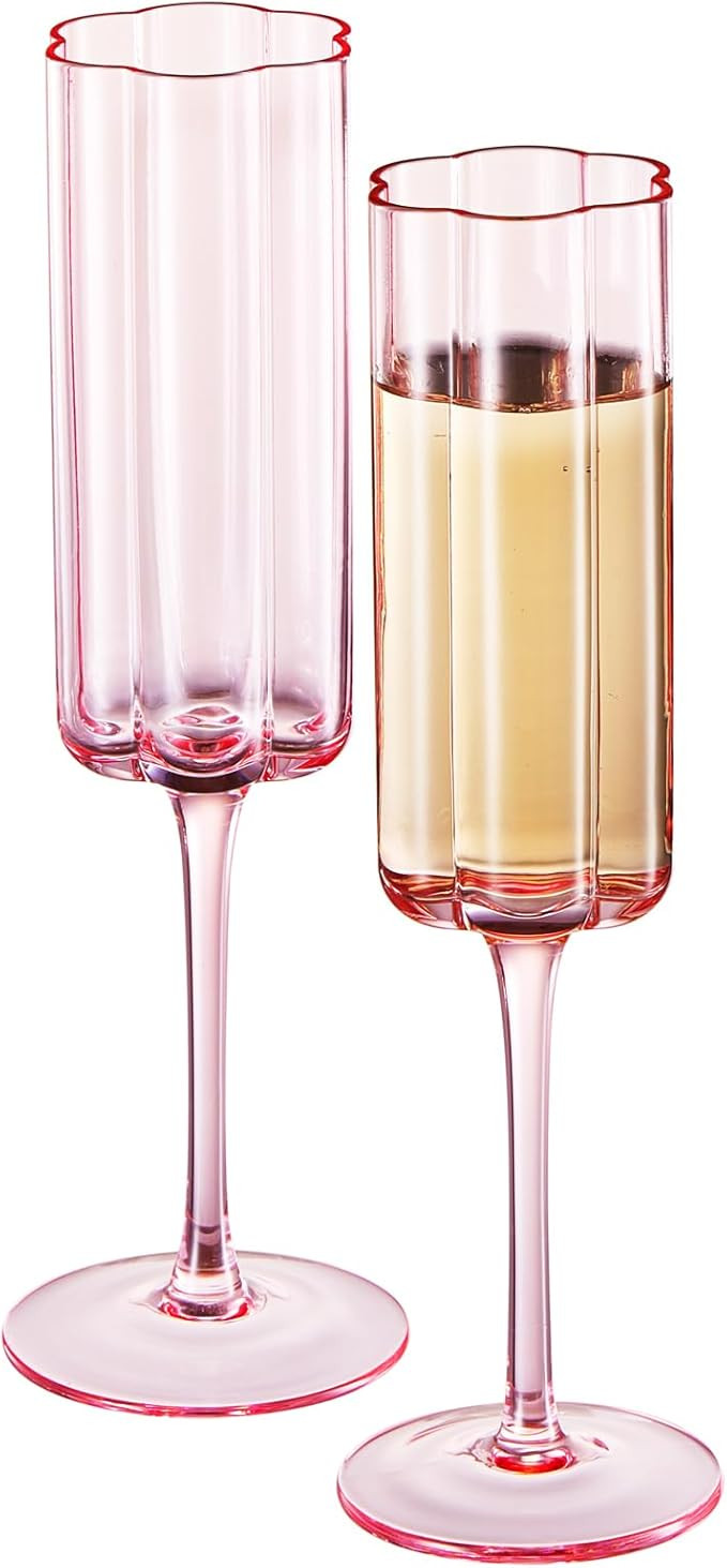 Flower Vintage Champagne Flute Glassware - Set of 2-7.4 oz Colorful Cocktail, Martini & Champagne... | Amazon (US)