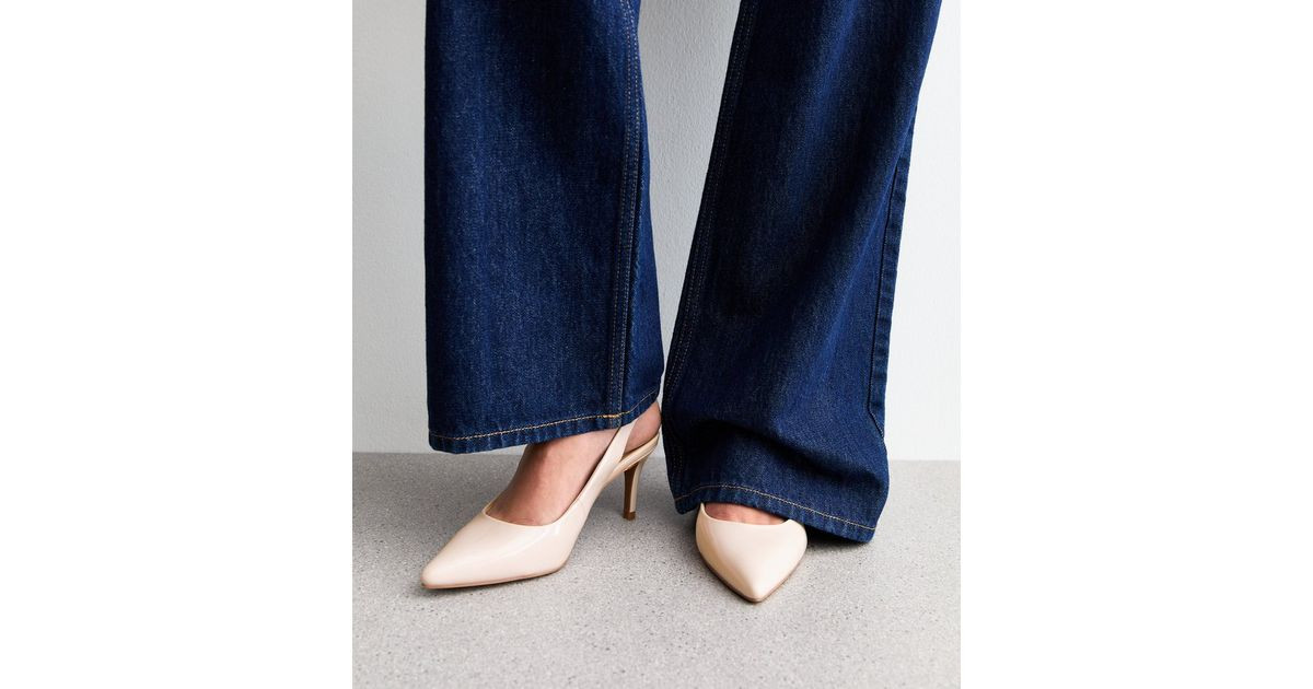 Off White Faux Patent Slingback Pumps | New Look | New Look (UK)