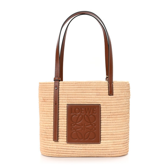 Raffia Small Square Basket Tote Bag Natural Pecan | FASHIONPHILE (US)