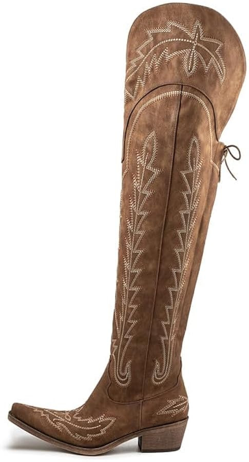 Atuelang Cowboy Boots for Women Thigh High Cowgirl Boots Wide Calf Western Embroidered Over The K... | Amazon (US)