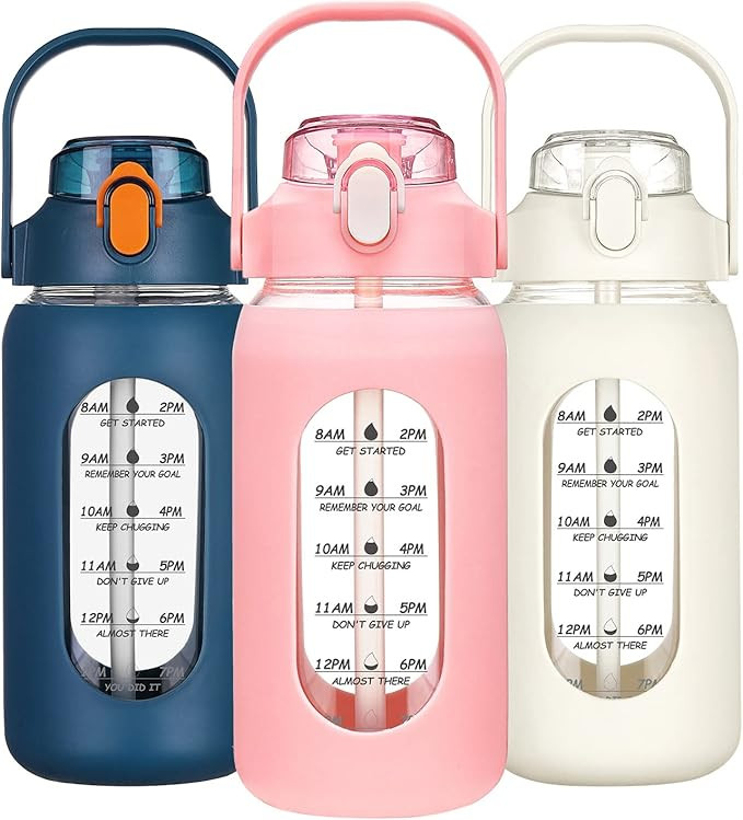 42oz Glass Water Bottle with Straw and Time Marker,Large Sports Motivational Leakproof Water Jug ... | Amazon (US)