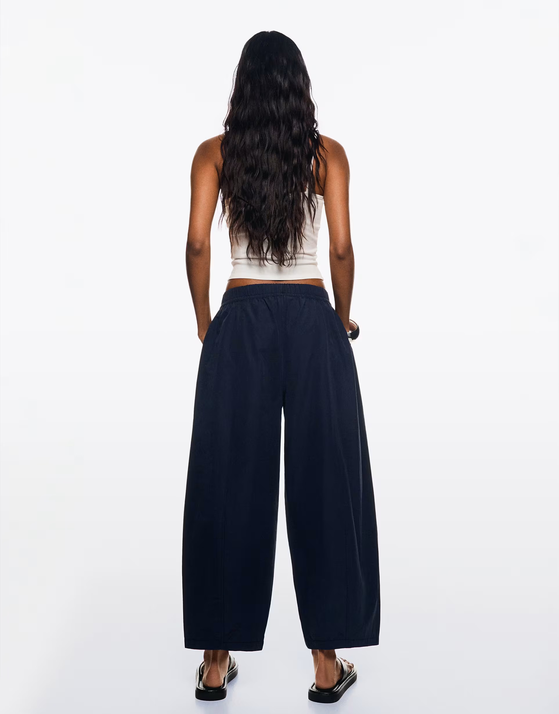 Bershka cropped barrel leg trousers in navy | ASOS (Global)