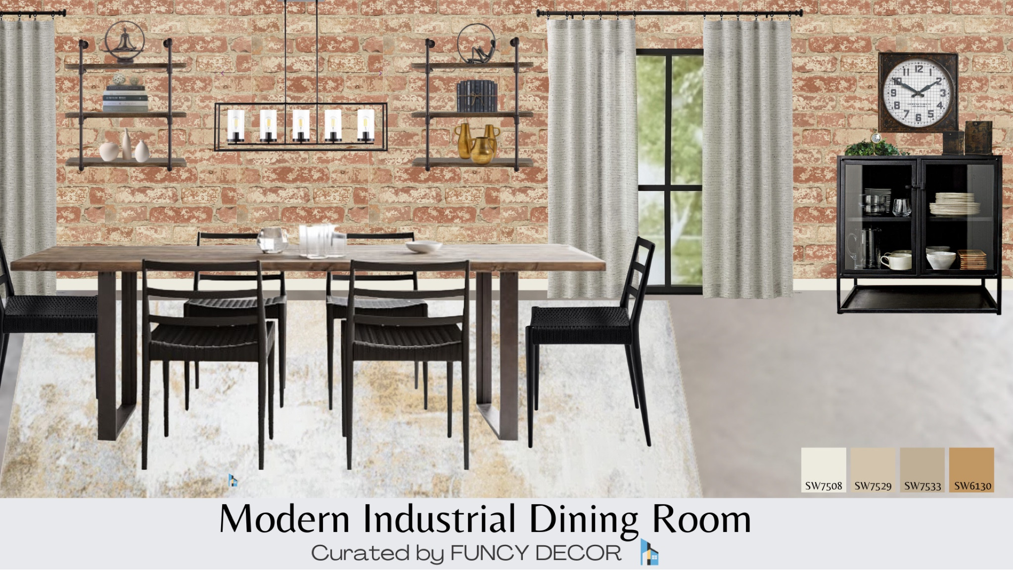 This Modern Industrial dining room is full of personality with faux brick wallpaper and black iron accents and lighting.  Pieces are curated from Crate and Barrel, West Elm, Wayfair, Etsy, and Home Depot.

#LTKstyletip #LTKFind #LTKhome