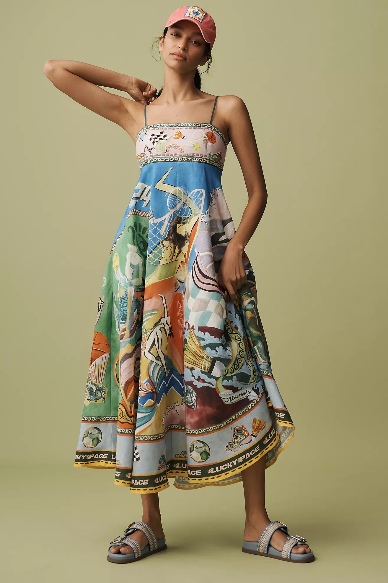 ALÉMAIS Lucky Pace Shirred Linen Midi Sun Dress | Anthropologie (US)