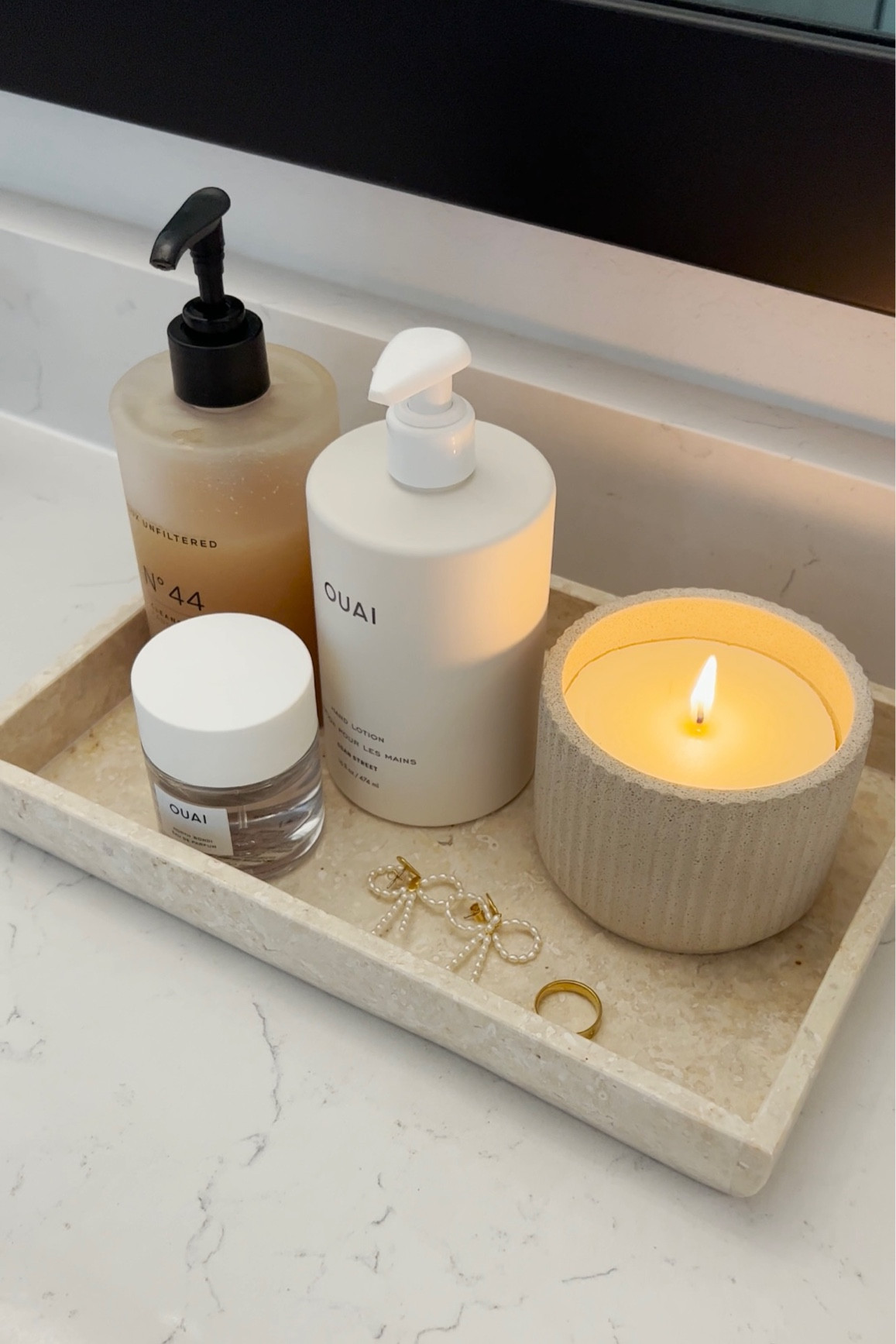 Marble vanity gray from Amazon 💫 

Bathroom, bathroom decor, vanity, beauty, Lux unfiltered, Ouai 

#LTKunder100 #LTKhome #LTKunder50