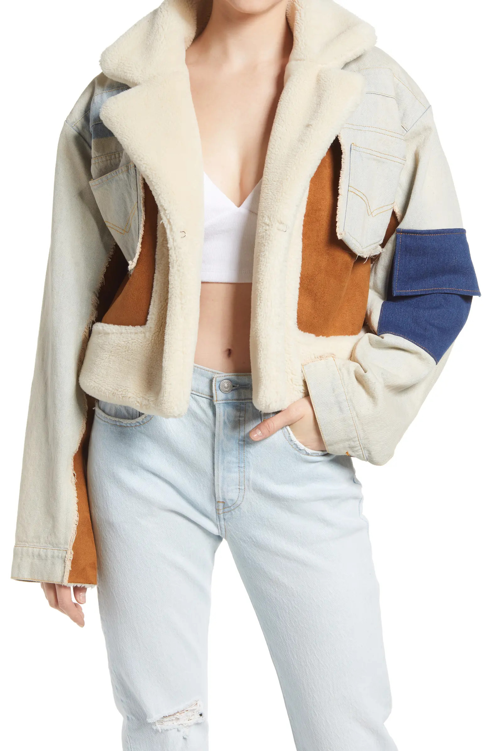Faux Shearling Trim Crop Jacket | Nordstrom