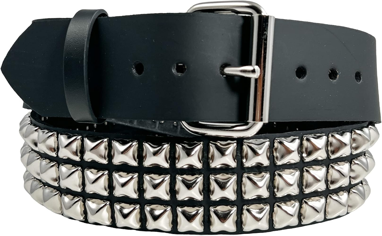 Three Row Pyramid Stud Belt Made In USA Genuine Leather Punk Goth Thrash Metal | Amazon (US)