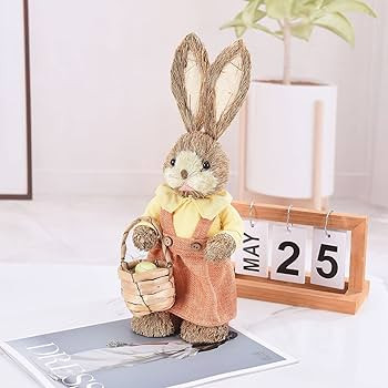 belupai 2pcs Easter Standing Bunny Statues,14in Hand Woven Cute Dressed Bunny Figurines Sculpture... | Amazon (US)