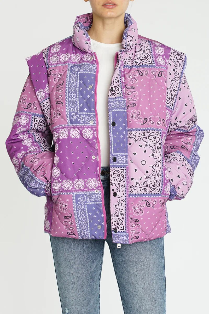 Callista Long Sleeve Puffer Jacket - Pink Orchid Bandana | Pistola Denim