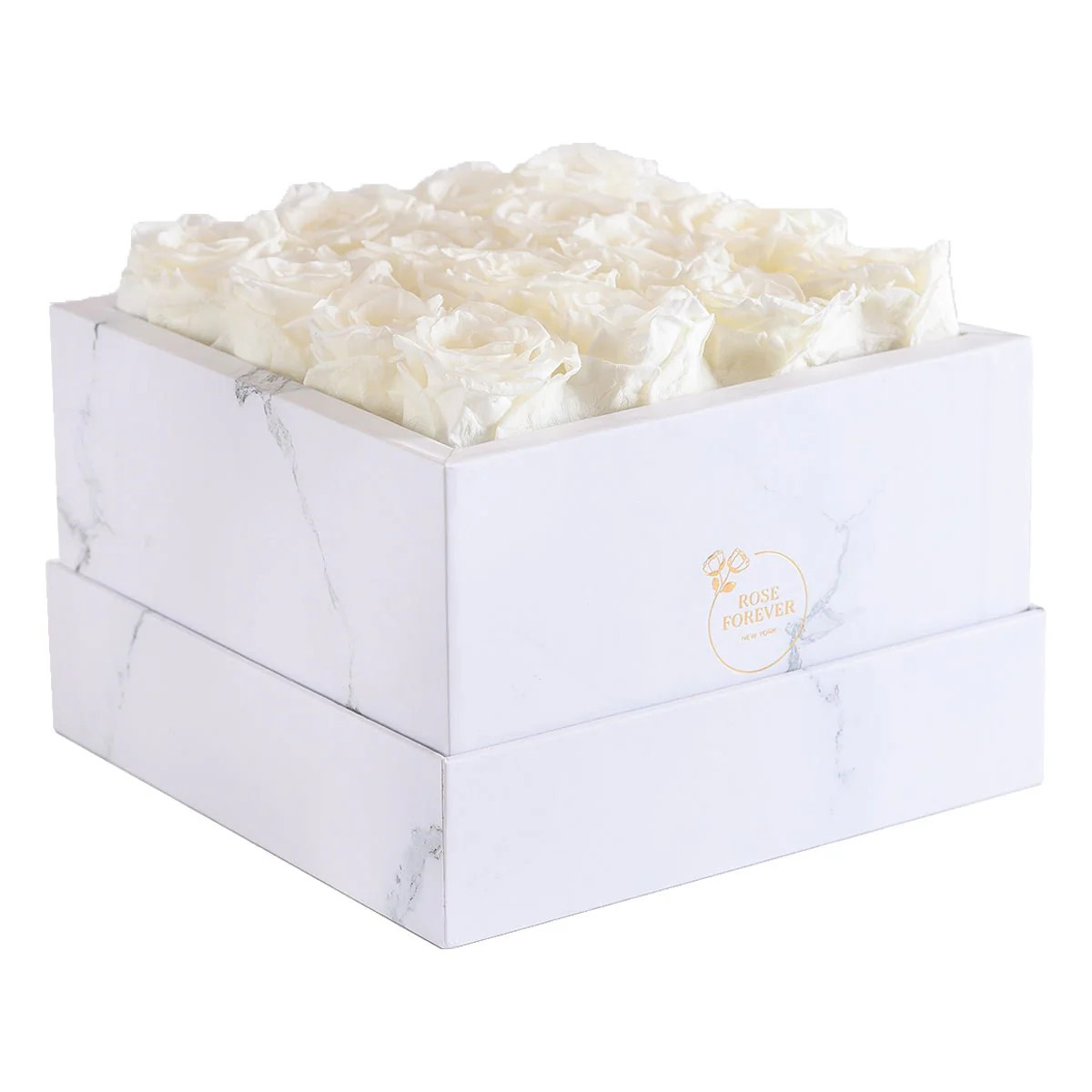 16 White Roses - White Square Marble Box | Rose Forever 