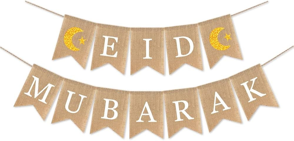 Jute Burlap Eid Mubarak Banner,Muslim Party Supplies for Home Decor Mantel Fireplace,Moon and Sta... | Amazon (US)