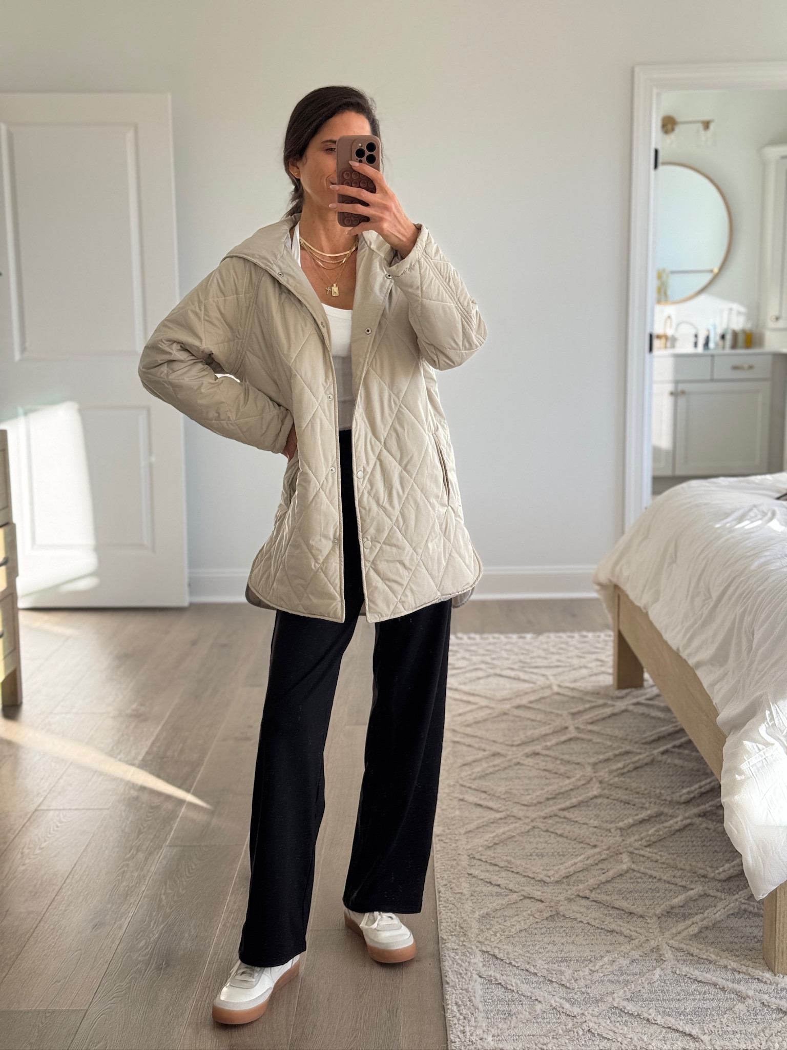 Easy outerwear piece that instantly pulls an outfit together. Lightweight quilted jacket with a relaxed fit that’s perfect for layering over basics. Styled with a fitted tank, wide-leg pants, and comfortable sneakers for an everyday look that works for errands, school drop-off, travel days, or casual outings. Neutral, practical, and easy to wear all season.

Casual outfit, everyday outfit, quilted jacket, lightweight jacket, neutral outerwear, wide leg pants, comfortable sneakers, layered look, casual chic style, mom outfit, travel outfit, affordable fashion

#LTKootd #LTKmomlife #LTKSeasonal