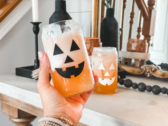 Jack-O-Lantern Beer Can Glass / Halloween Party Glass / Iced Coffee Cup / Fall Cup / Housewarming... | Etsy (US)