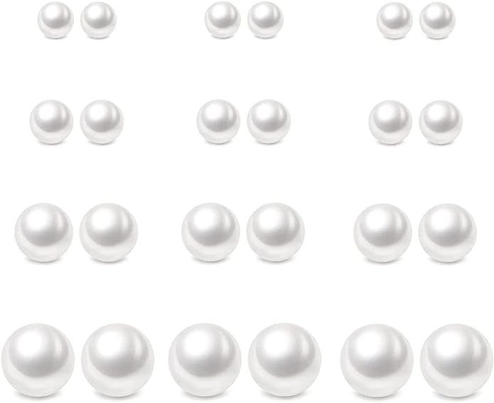 12 Pairs Pearl Stud Earrings, Hypoallergenic Surgical Steel Round Ball Beads Stud Earrings Set fo... | Amazon (US)
