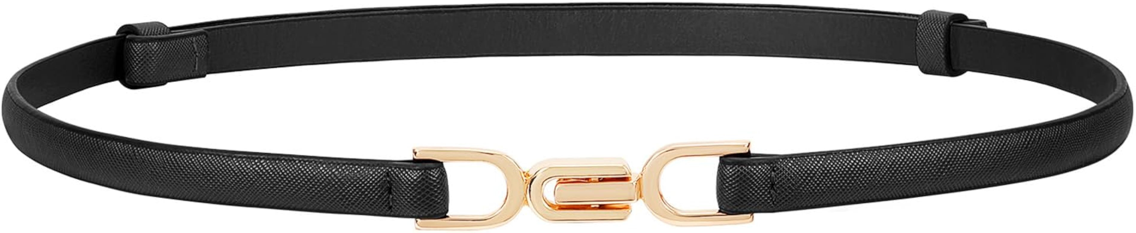 WHIPPY Women Skinny Leather Belt Adjustable Thin Waist Belt Fashion Buckle Belt for Dress | Amazon (US)