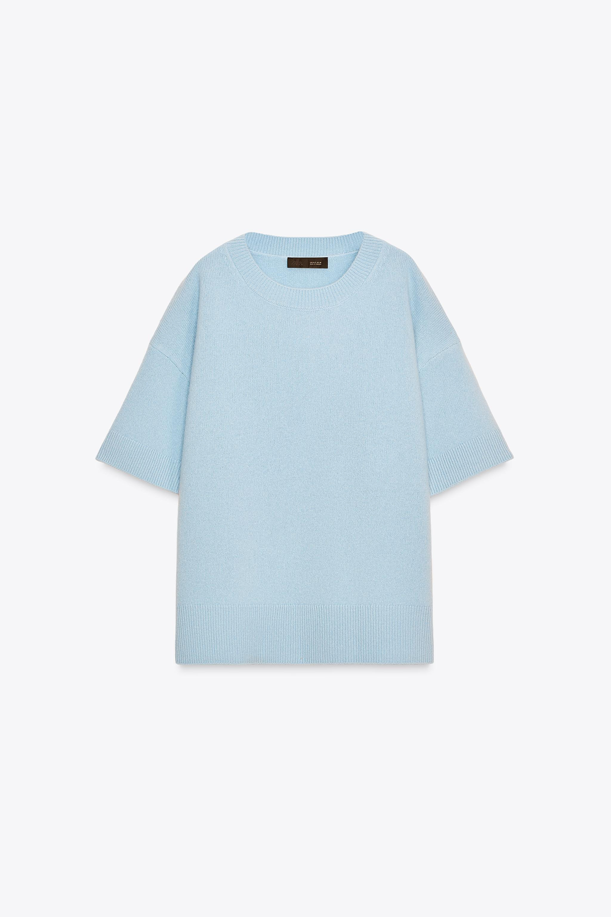 BASIC STRICKPULLOVER AUS 100 % WOLLE MIT KURZEN ÄRMELN | Zara DE