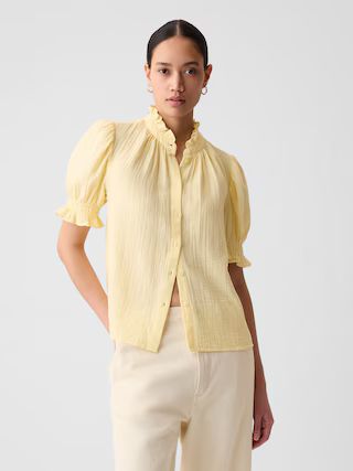 Crinkle Gauze Puff Sleeve Shirt | Gap (US)
