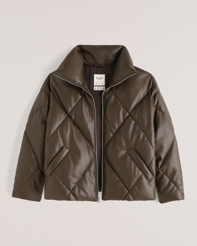 Oversized Vegan Leather Diamond Puffer | Abercrombie & Fitch (US)