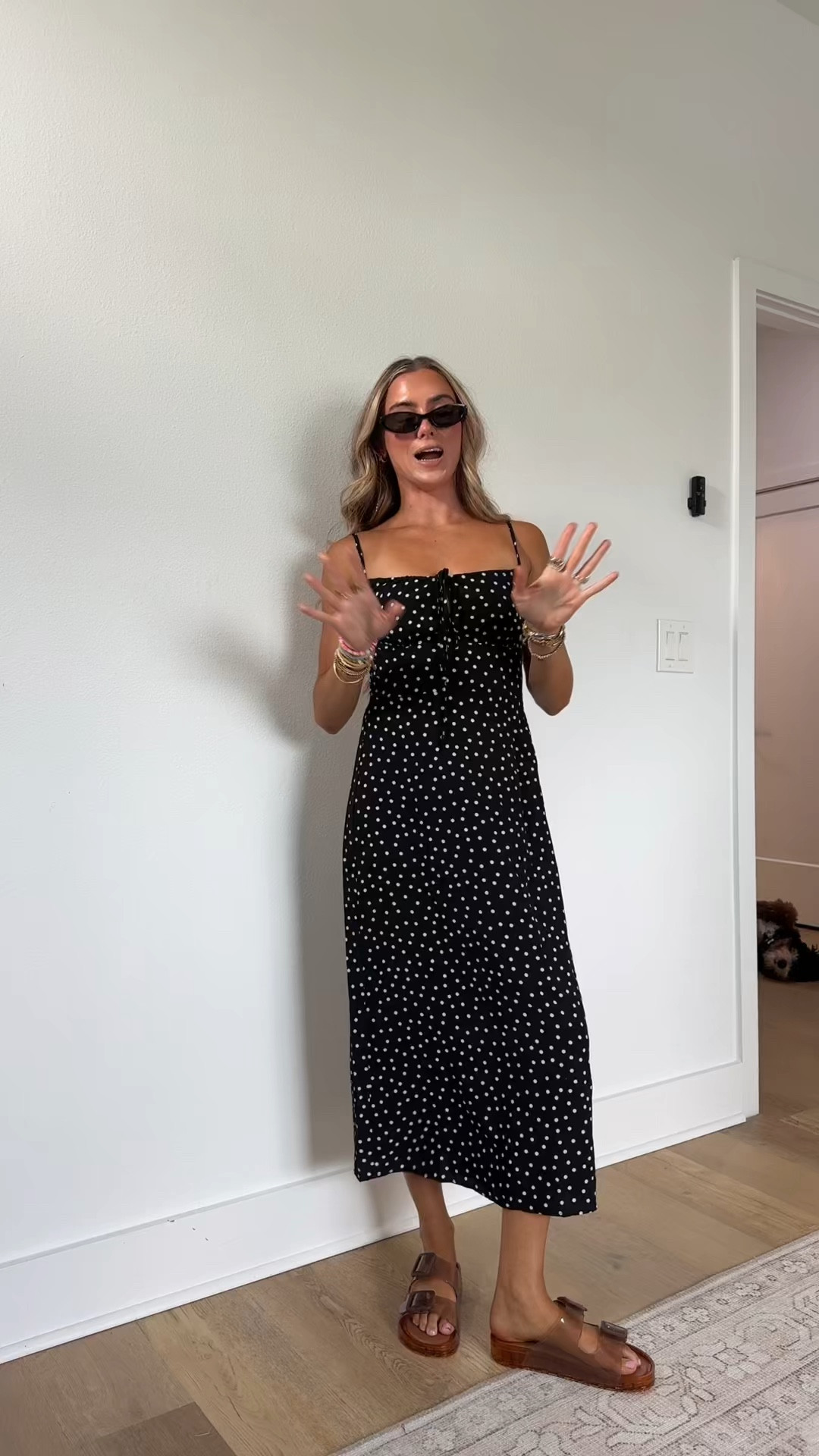 Amazon Women Silk V-Neck Dresses Spaghetti Strap Dots Pullover Dress Slim Fit Ankle-Length Dresses.  This actual dress is from TikTok shop size small but this amazon option looks the most similar.

#LTKootd #LTKSaleAlert #LTKSeasonal