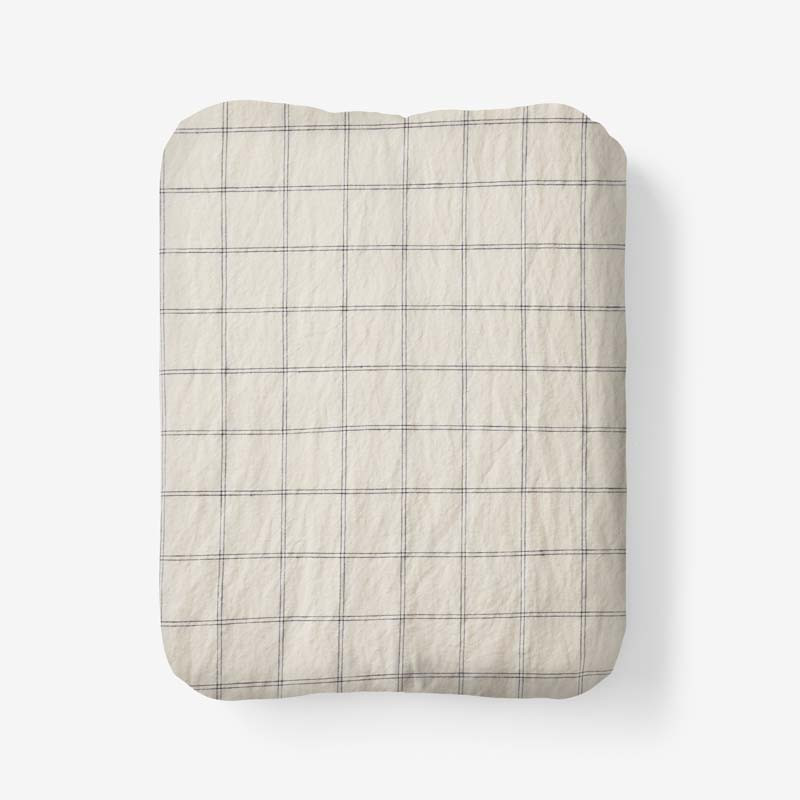 Tailored Stripes and Plaids Premium Breathable Washed Linen Cotton Fitted Bed Sheet - Windowpane ... | The Company Store