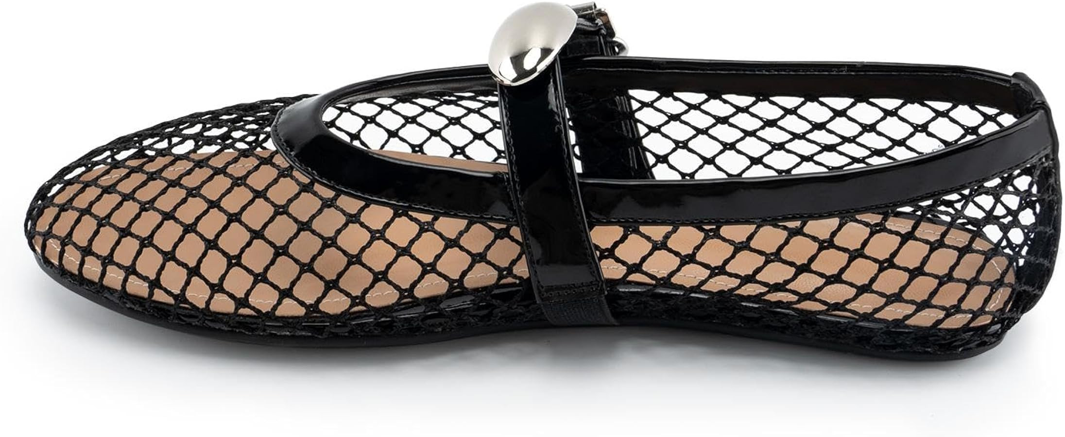 Women's Mesh Ballet Flats,Fishnet Ballerina Buckle Strap Shoes,Mary Jane Flats Casual Comfortable... | Amazon (US)