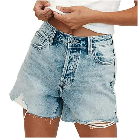 REALiKUN Women s Casual Ripped Denim Shorts High Rise Distressed Jeans Shorts Blue XXL | Walmart (US)