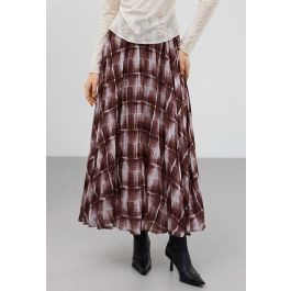 Muted\u2011Vintage Plaid Pleated Maxi Skirt for Casual Outings & Daily Errands | Chicwish