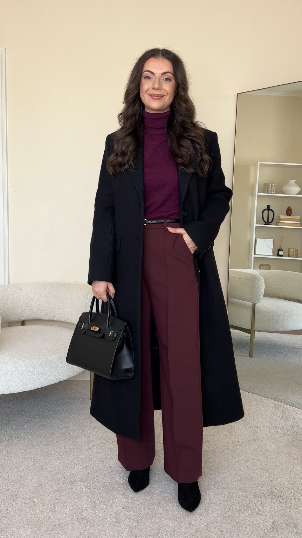 Smart casual winter outfit styling burgundy trousers. Roll neck is from John Lewis, old. Coat is Mango, old collection, wearing size S. I’ve linked similar from this year’s collection which is nearly identical. Trousers are H&M,wearing size UK10. Bag is Totes Luxe Uk. Boots are old from Zara.

#LTKstyletip #LTKmodest #LTKwinter