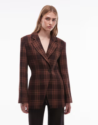 & Other Stories high shoulder detail sculpted blazer in brown check | ASOS (Global)
