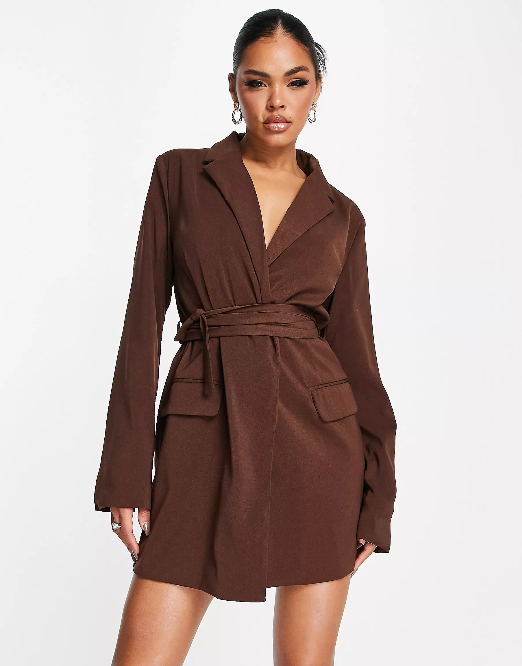 Kaiia wrap detail blazer dress in chocolate | ASOS (Global)