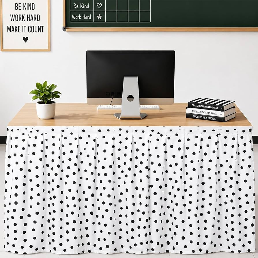 QOUBAI 14ft Polka Dots Table Skirt Cloths for Classroom Teacher Desk | Amazon (US)