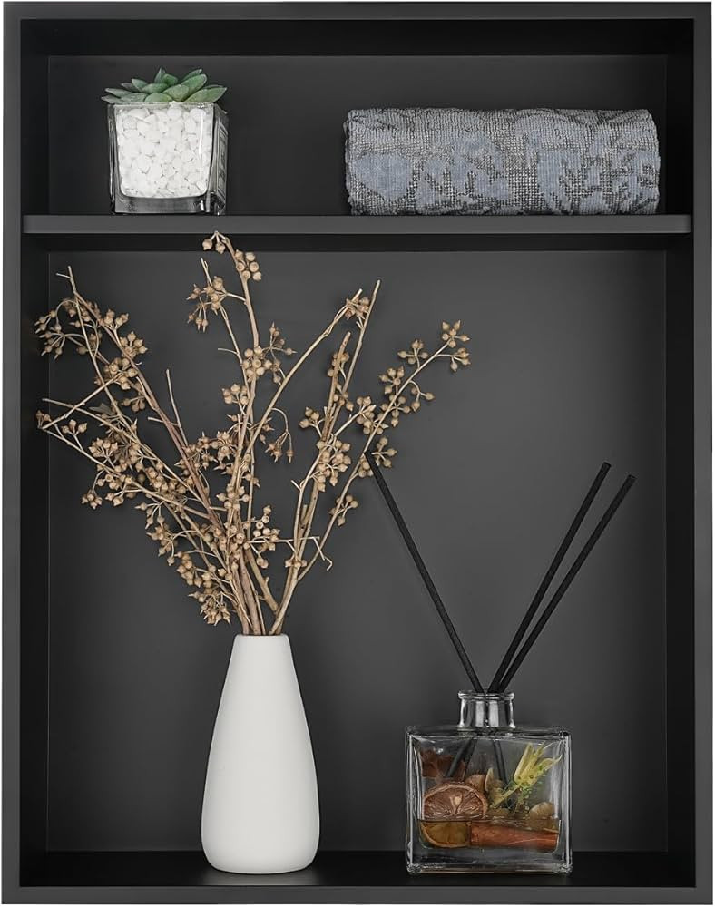 JQK Shower Niche No Tile Need, 18"×14" Matte Black Bathroom Insert Shelf 2 Layer, 304 Stainless ... | Amazon (US)