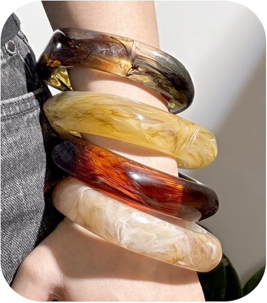 Colorful Chunky Resin Bangle Bracelet Set for Women Geometric Acrylic Big Cuff Bracelets Punk Thi... | Amazon (US)